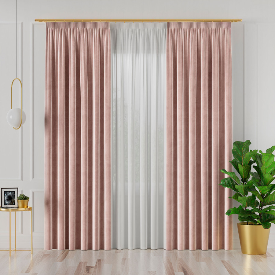 VELVI Zasłona gotowa na taśmie, szerokość 140 x wysokość 250cm, kolor 014 jasny różowy