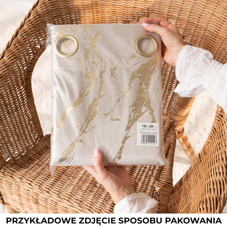MARMA Zasłona gotowa na taśmie, szerokość 140cm x wysokość 250cm, kolor 002 brązowy ze złotym nadrukiem na VELVI