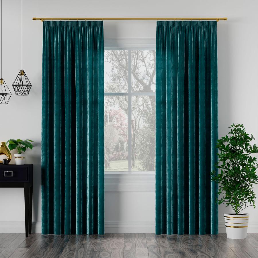 VELVI Zasłona gotowa na taśmie, szerokość 140 x wysokość 230cm, kolor 008 ciemny turkusowy petrol