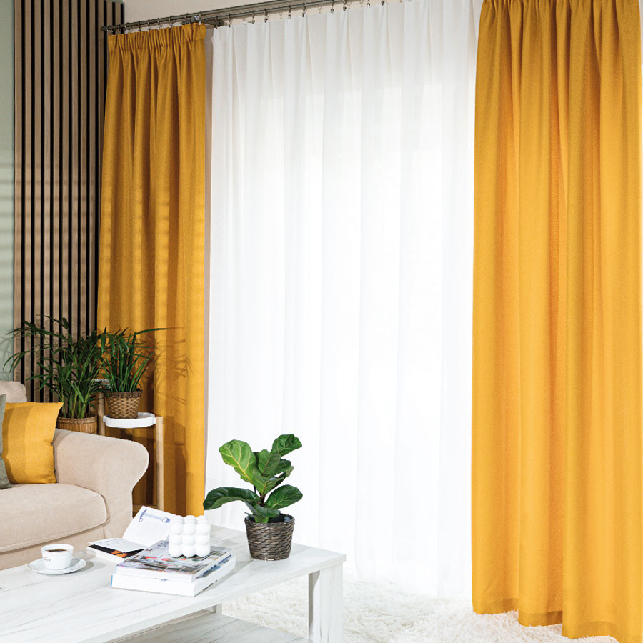 JODEŁKA Zasłona gotowa na taśmie, szerokość 140cm x wysokość 250cm, kolor 019 musztardowy
