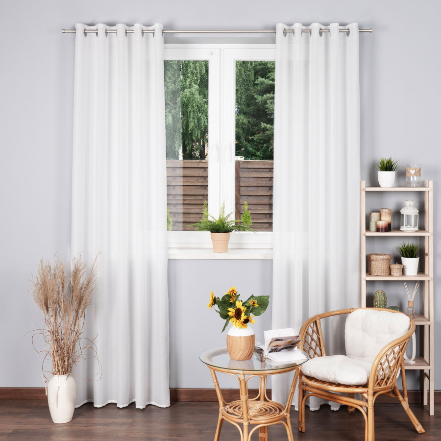 BASIC Zasłona gotowa na przelotkach (srebro chrom), szerokość 145 x wysokość 230cm, kolor 010 biały
