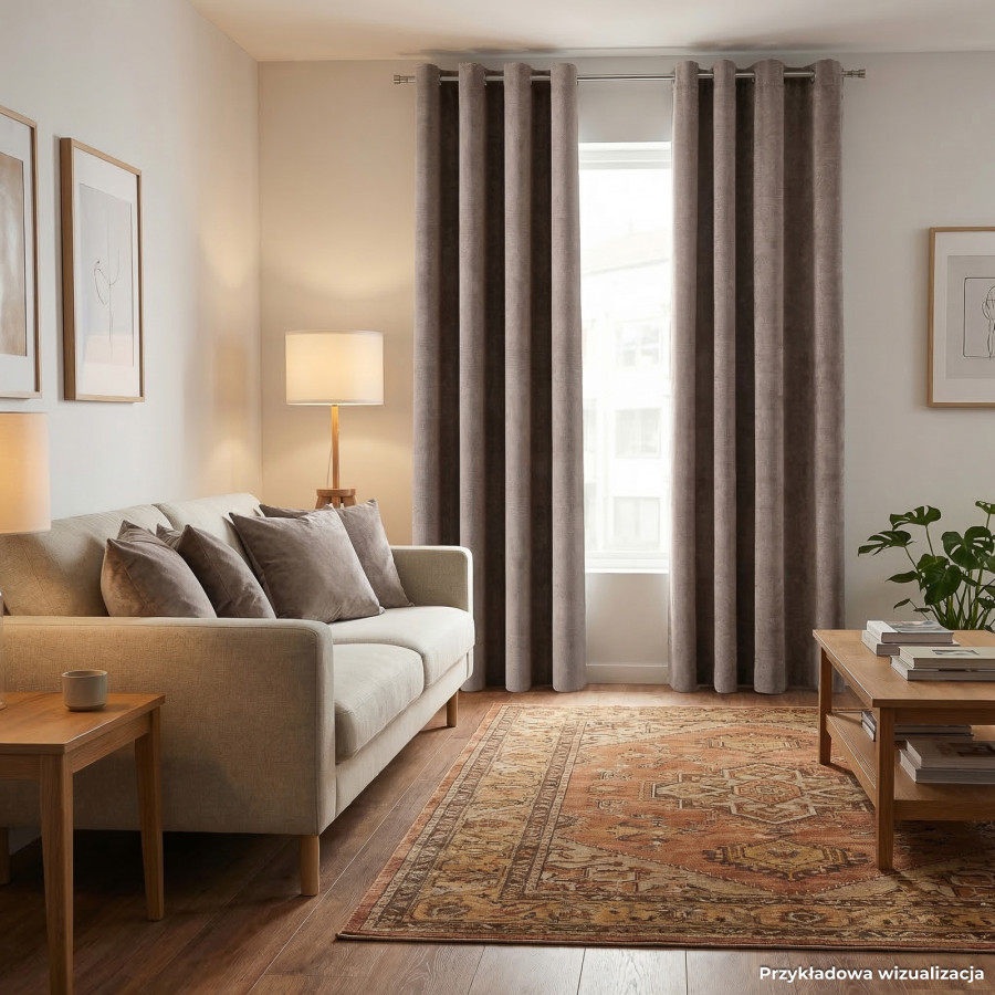 SOFT Zasłona gotowa na przelotkach, szerokość 140cm x wysokość 260cm, kolor 025 szarobrązowy