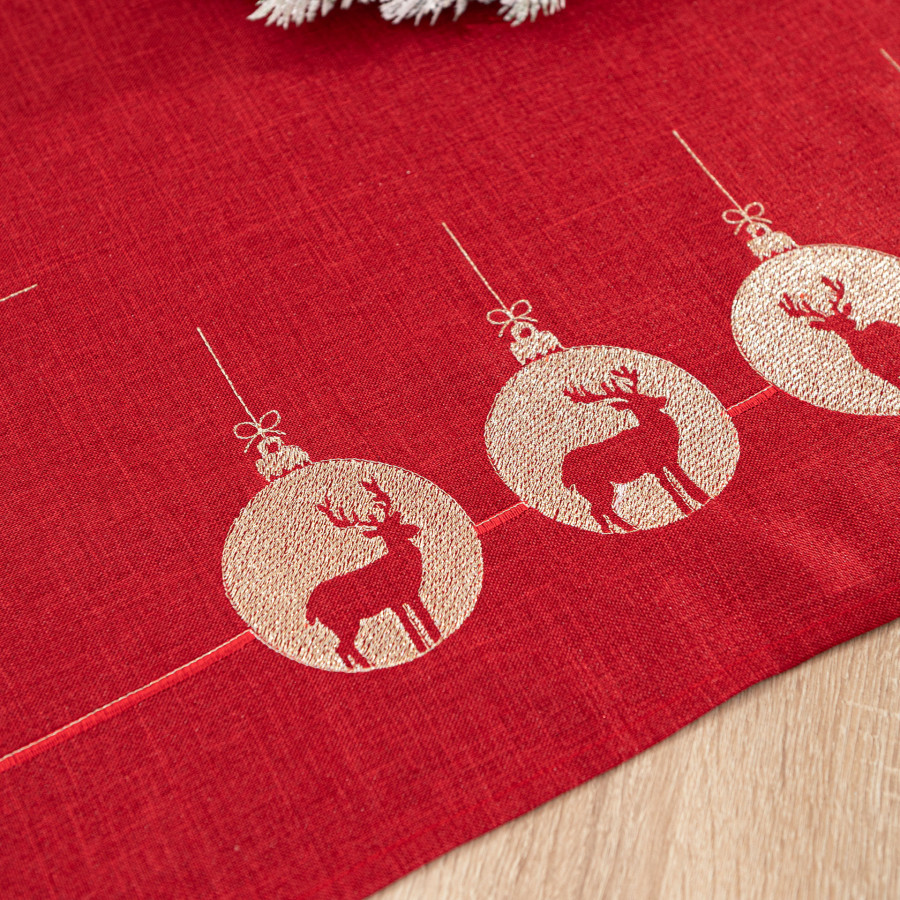 BŁYSZCZĄCY RENIFER Obrus z haftem, szerokość 140cm x wysokość 220cm, kolor 003 czerwony