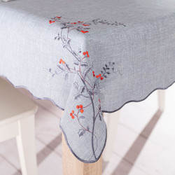 JARZĘBINOWY BLASK Obrus z haftem, szerokość 140cm x wysokość 180cm, kolor 007 szary