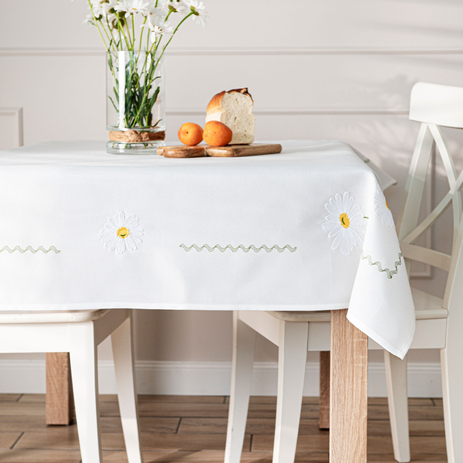 SUMMER Obrus z haftem, szerokość 140cm x wysokość 220cm, kolor 001 biały