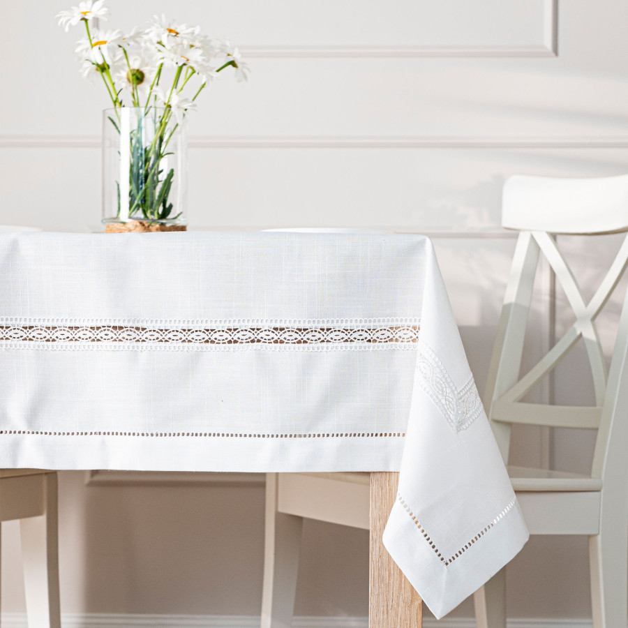 SELVIA Obrus z gipiurą, szerokość 140cm x wysokość 220cm, kolor 001 biały