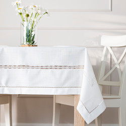 SELVIA Obrus z gipiurą, szerokość 140cm x wysokość 220cm, kolor 001 biały
