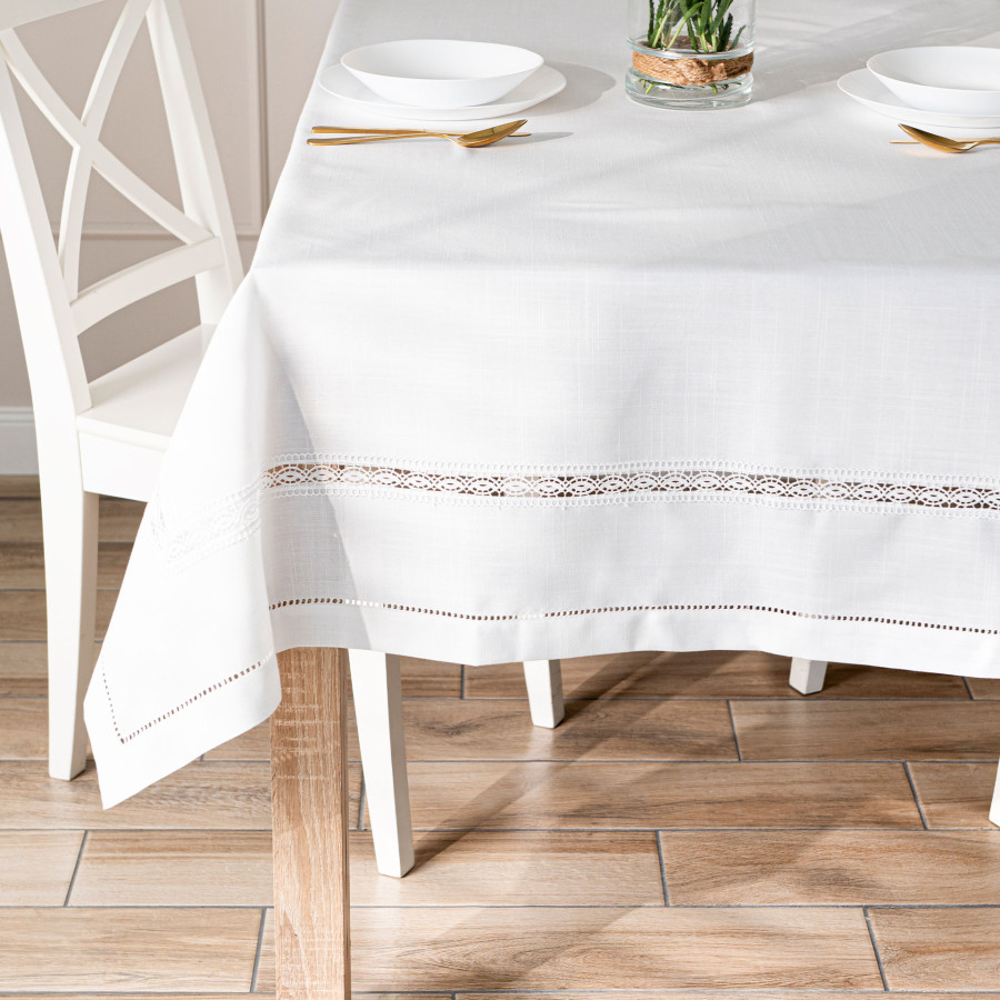 SELVIA Obrus z gipiurą, szerokość 140cm x wysokość 180cm, kolor 001 biały