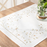 ZIELONA MELODIA bieżnik biały z haftem w rośliny 50x100 cm