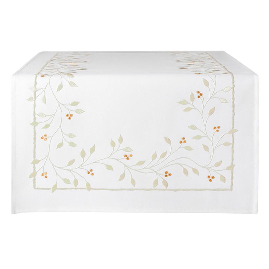 ZIELONA MELODIA Bieżnik z haftem, szerokość 50cm x wysokość 100cm, kolor 001 biały