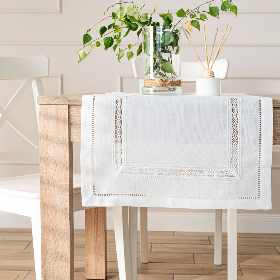 SELVIA Bieżnik z gipiurą, szerokość 50cm x wysokość 100cm, kolor 001 biały