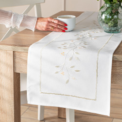 ZIELONA MELODIA Bieżnik z haftem, szerokość 38cm x wysokość 160cm, kolor 001 biały