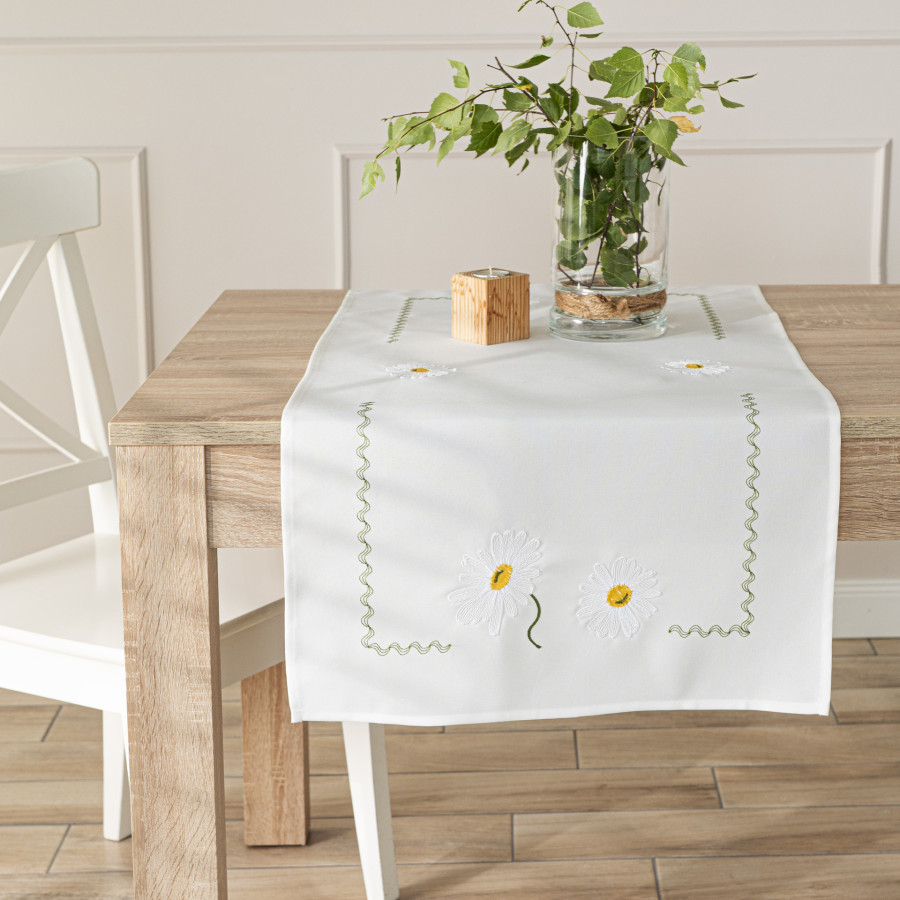 SUMMER Bieżnik z haftem, szerokość 38cm x wysokość 140cm, kolor 001 biały