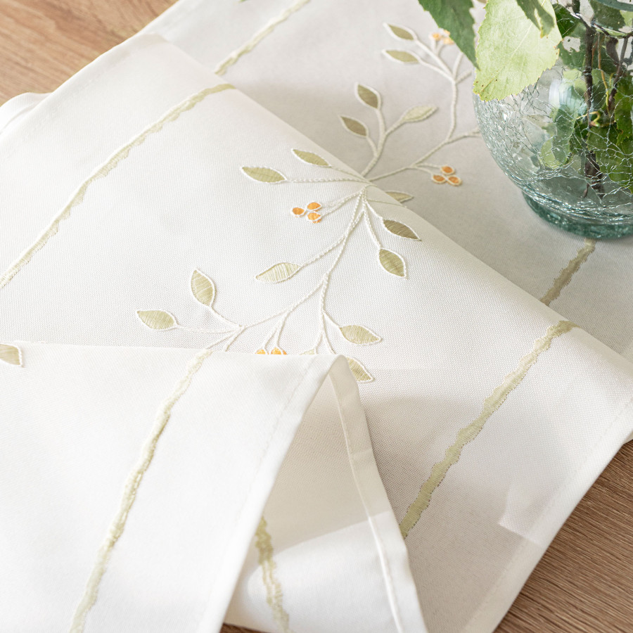 ZIELONA MELODIA Bieżnik z haftem, szerokość 38cm x wysokość 140cm, kolor 001 biały