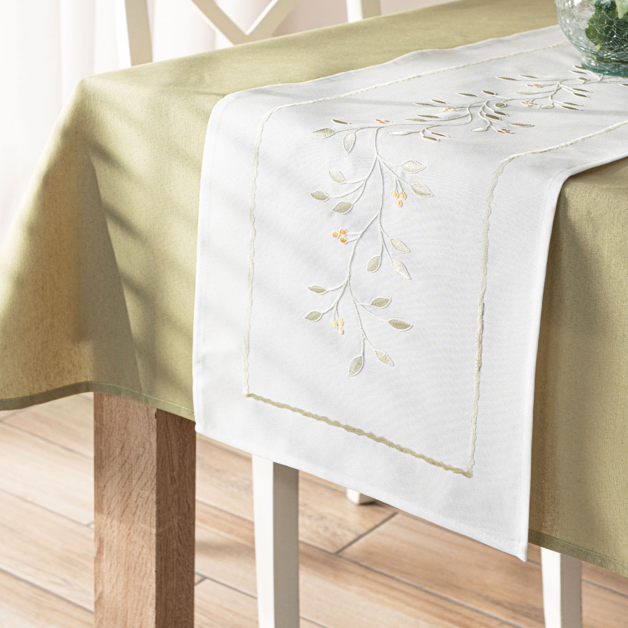 ZIELONA MELODIA Bieżnik z haftem, szerokość 38cm x wysokość 140cm, kolor 001 biały