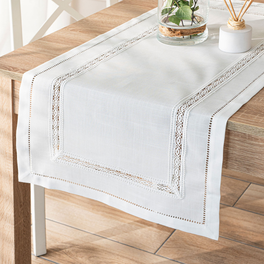 SELVIA Bieżnik z gipiurą, szerokość 38cm x wysokość 140cm, kolor 001 biały