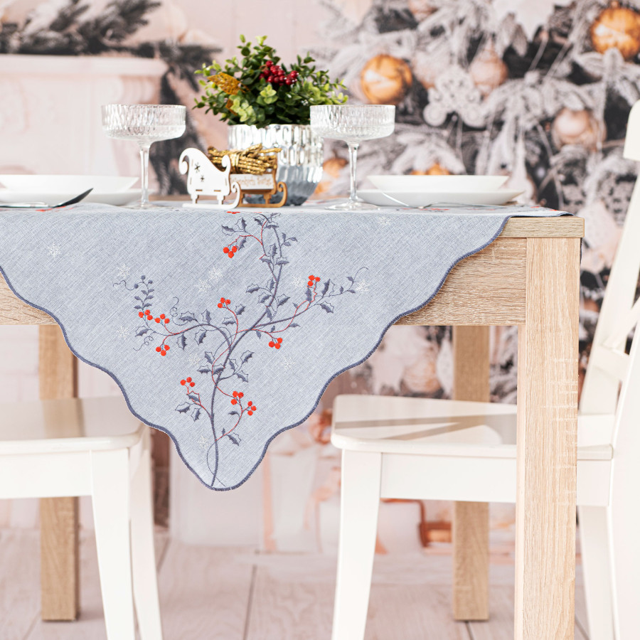 JARZĘBINOWY BLASK Serweta z haftem, szerokość 85cm x wysokość 85cm, kolor 007 szary