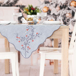 JARZĘBINOWY BLASK serweta z haftem z tkaniny szara w rośliny 85x85 cm