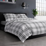 PETIT komplet pościeli z satyny bawełnianej biały w kratę 160x200 cm