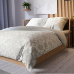 VELMORA komplet pościeli z satyny bawełnianej biały w ornamenty 220x200 cm