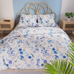 FLORISSE komplet pościeli z satyny bawełnianej biały w kwiaty 160x200 cm