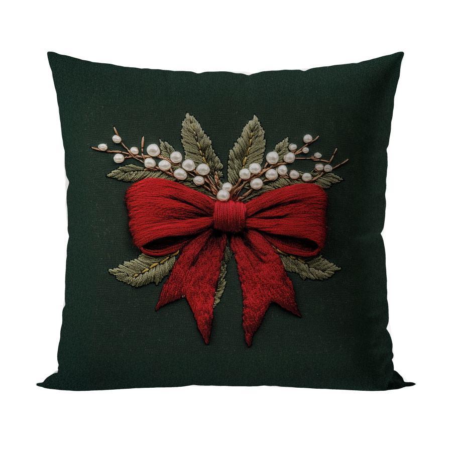 KOKARDA Z EFEKTEM WYSZYWANIA Poszewka dekoracyjna VELVET, 40x40cm, kolor 002 zielony