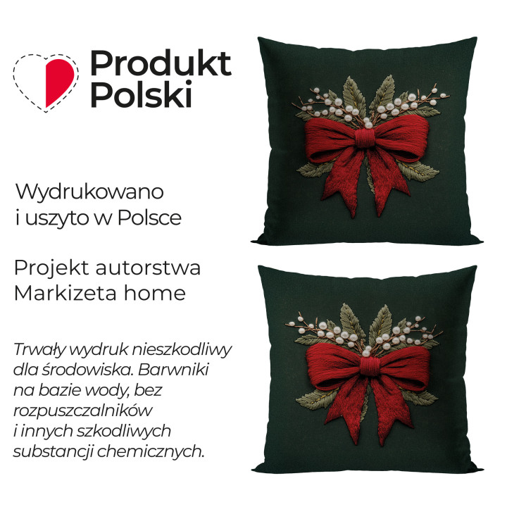 KOKARDA Z EFEKTEM WYSZYWANIA Poszewka dekoracyjna VELVET, 40x40cm, kolor 002 zielony 