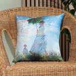 KOBIETA Z PARASOLEM poszewka welwetowa wielokolorowa we wzór ludzi 40x40 cm