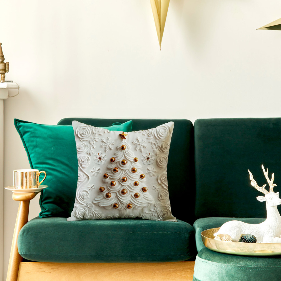 CHOINKA Z EFEKTEM 3D Poszewka dekoracyjna VELVET, 40x40cm, kolor 001 szaro biały