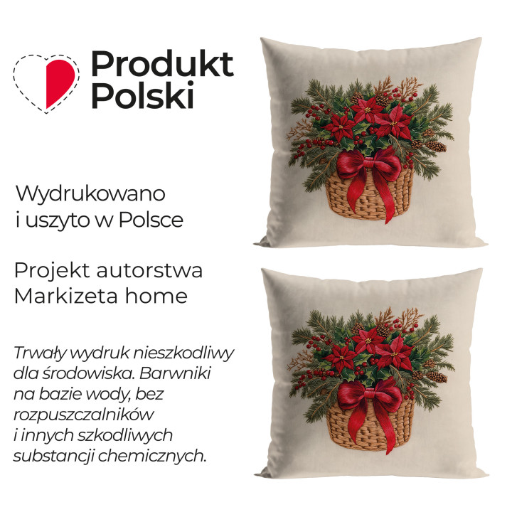 BUKIET W KOSZYKU Z EFEKTEM WYSZYWANIA Poszewka dekoracyjna VELVET, 40x40cm, kolor 004 beżowy 