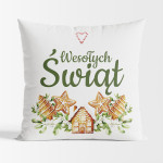 PIERNIKI poduszka z mikrofibry biała świąteczna 40x40 cm