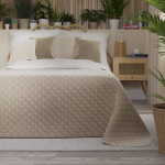 VELVI narzuta welurowa ciemny kremowy w geometryczny wzór 170x210 cm