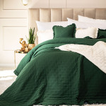 WERONA narzuta gładka zielona z frędzlami 220x240 cm