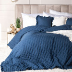 WERONA narzuta gładka niebieska z frędzlami 170x210 cm