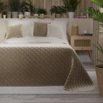 VELVI narzuta welurowa ciemny beżowy w geometryczny wzór 170x210 cm