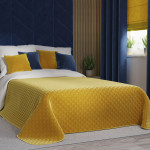 VELVI narzuta welwetowa szafranowa w geometryczny wzór 220x240 cm