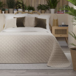 VELVI narzuta welwetowa kremowa w geometryczny wzór 170x210 cm