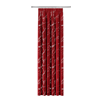 MARMA Zasłona gotowa na taśmie, szerokość 140cm x wysokość 230cm, kolor 043 czerwony ze srebrnym nadrukiem na VELVI 2