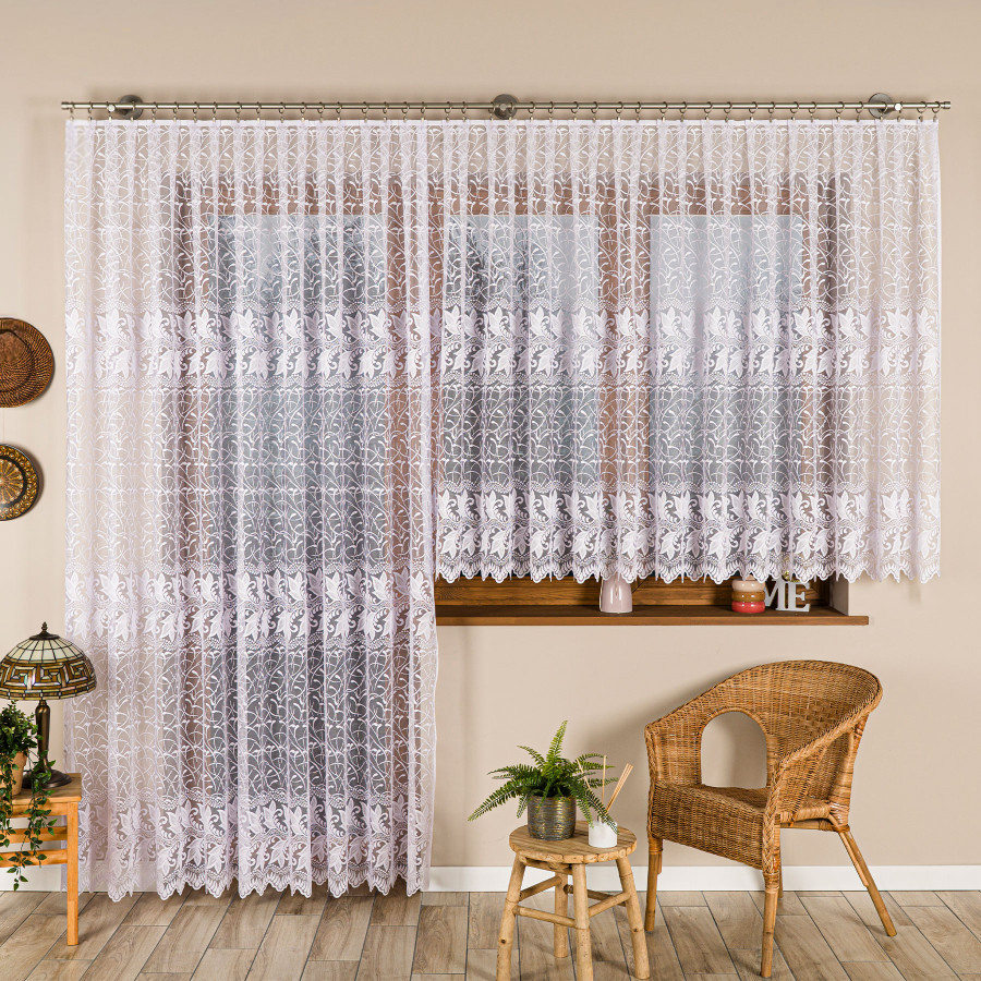 TEOFILA Firanka żakardowa gotowa na prosto, szerokość 280 x wysokość 250cm, kolor 001 biały