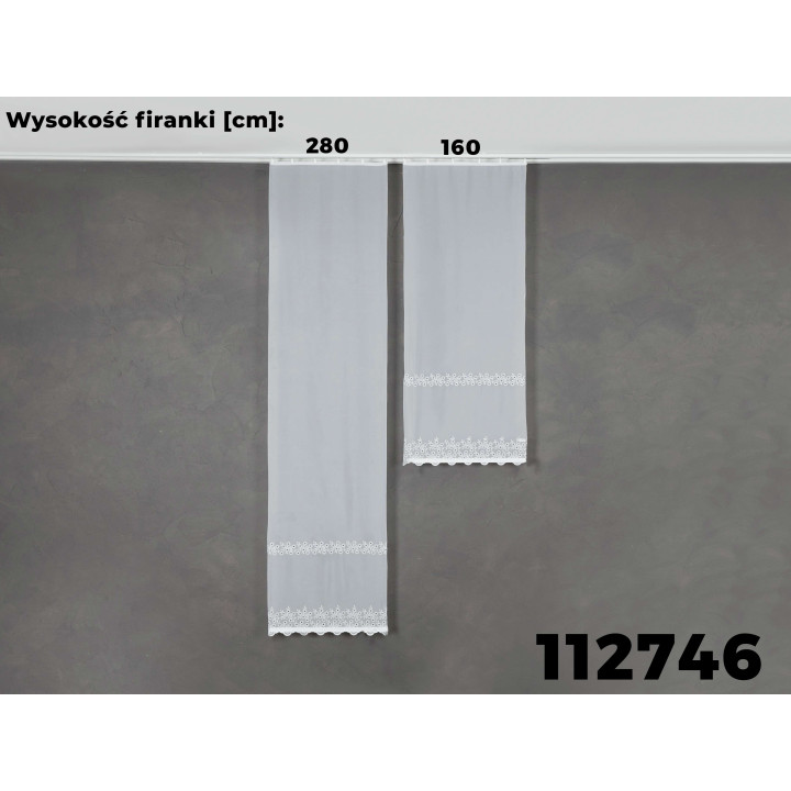 Firanka haftowana ze wzorem pasowym, wysokość 160cm, kolor 001 biały