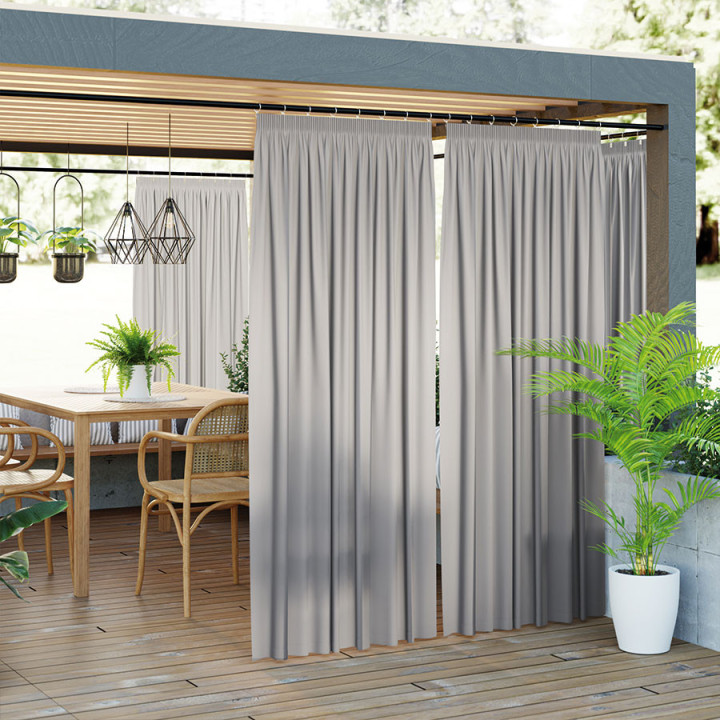 GARDENIA Zasłona gotowa na taśmie z tkaniny wodoodpornej · beżowo szary · 140x240 cm