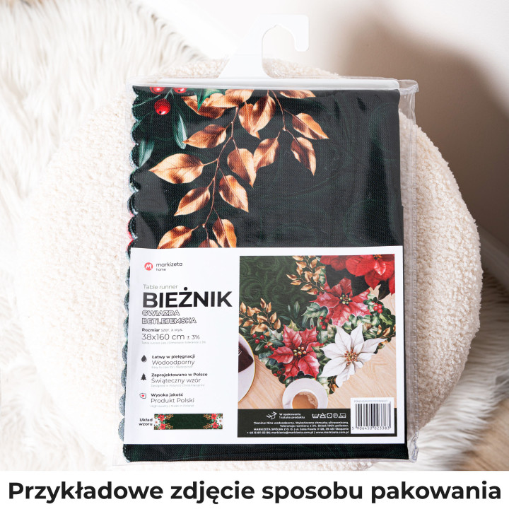 GWIAZDA BETLEJEMSKA · Bieżnik wodoodporny · 38x140 cm · kolor biały