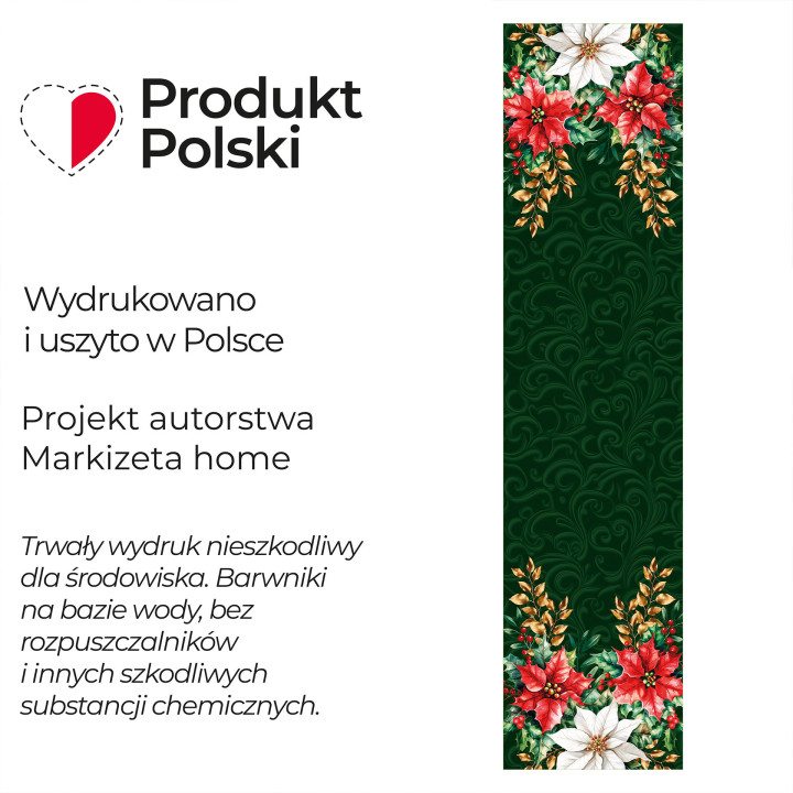 GWIAZDA BETLEJEMSKA · Bieżnik wodoodporny · 38x160 cm · kolor zielony