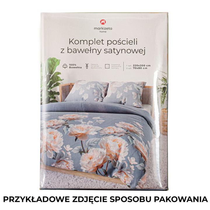 LAVANYA pościel satynowa 220x200 biała w kwiaty