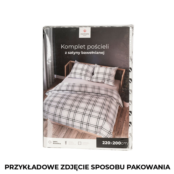 PETIT Pościel Satynowa 220x200cm - Szara Kratka, Miękka i Elegancka