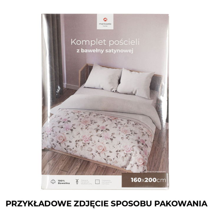 ROSALINA Pościel z bawełny satynowej - kwiaty róży, ecru, różowy - 220x200cm