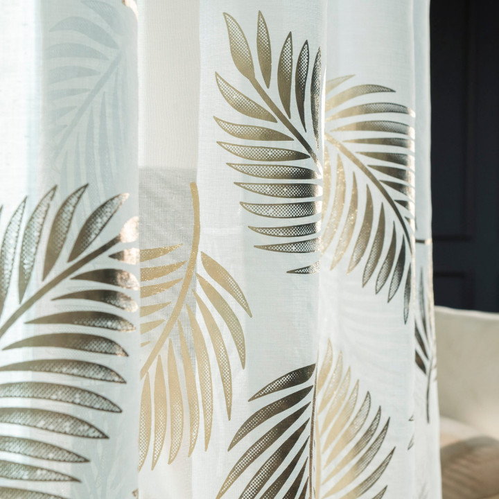 MARIETTA Firanka gotowa na przelotkach z etaminy · offwhite ze złotym-szampańskim · 300x160 cm