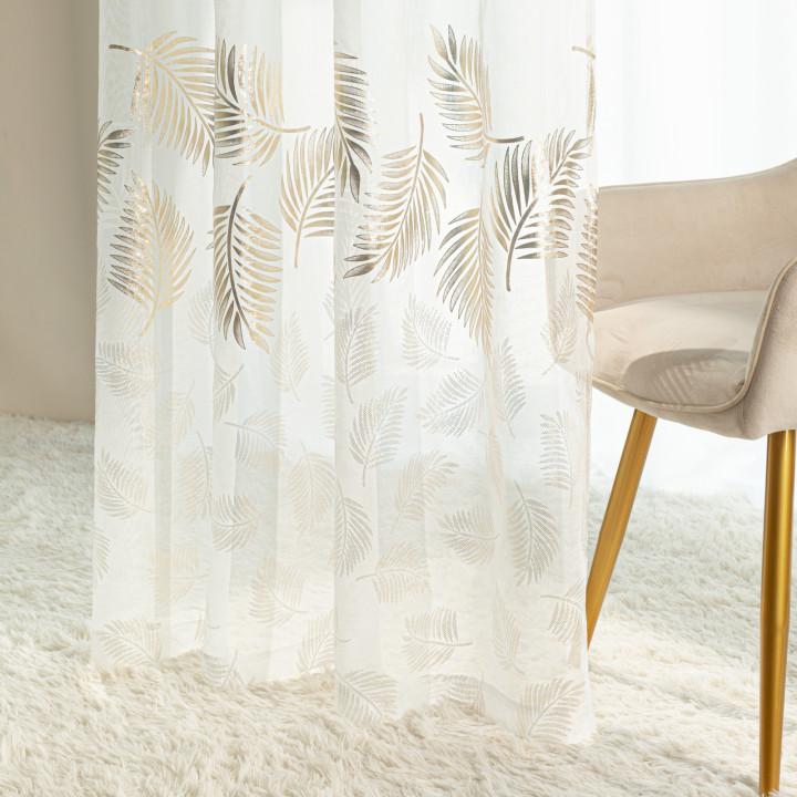 MARIETTA Firanka gotowa na taśmie z etaminy · offwhite ze złotym-szampańskim · 140x250 cm