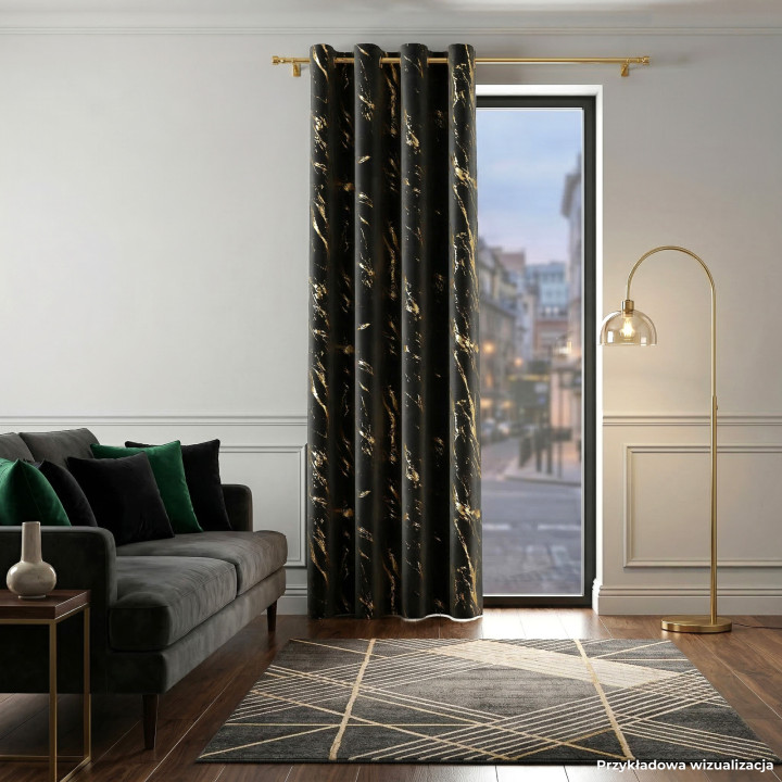 MARMA Zasłona gotowa na przelotkach z welwetu · czarny ze złotym · 140x230 cm