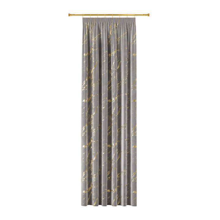 MARMA Zasłona gotowa na taśmie z welwetu · jasny szary ze złotym · 140x240 cm